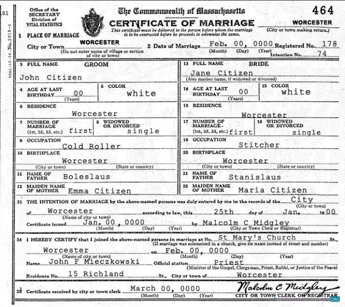 Download USA Massachusetts marriage certificate template in PSD format Photoshop template